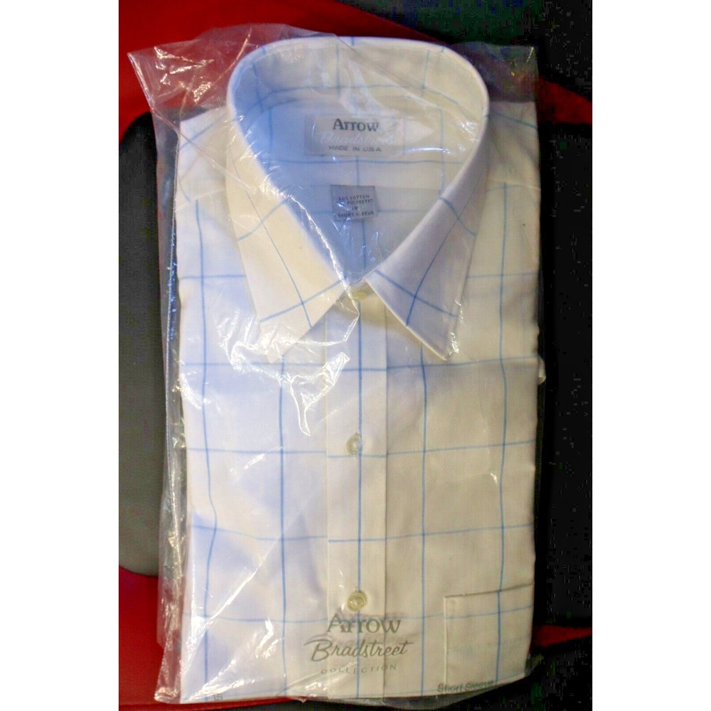 True Vintage Arrow Bradstreet Button Front Shirt Short Sleeve Size 15 Blue White